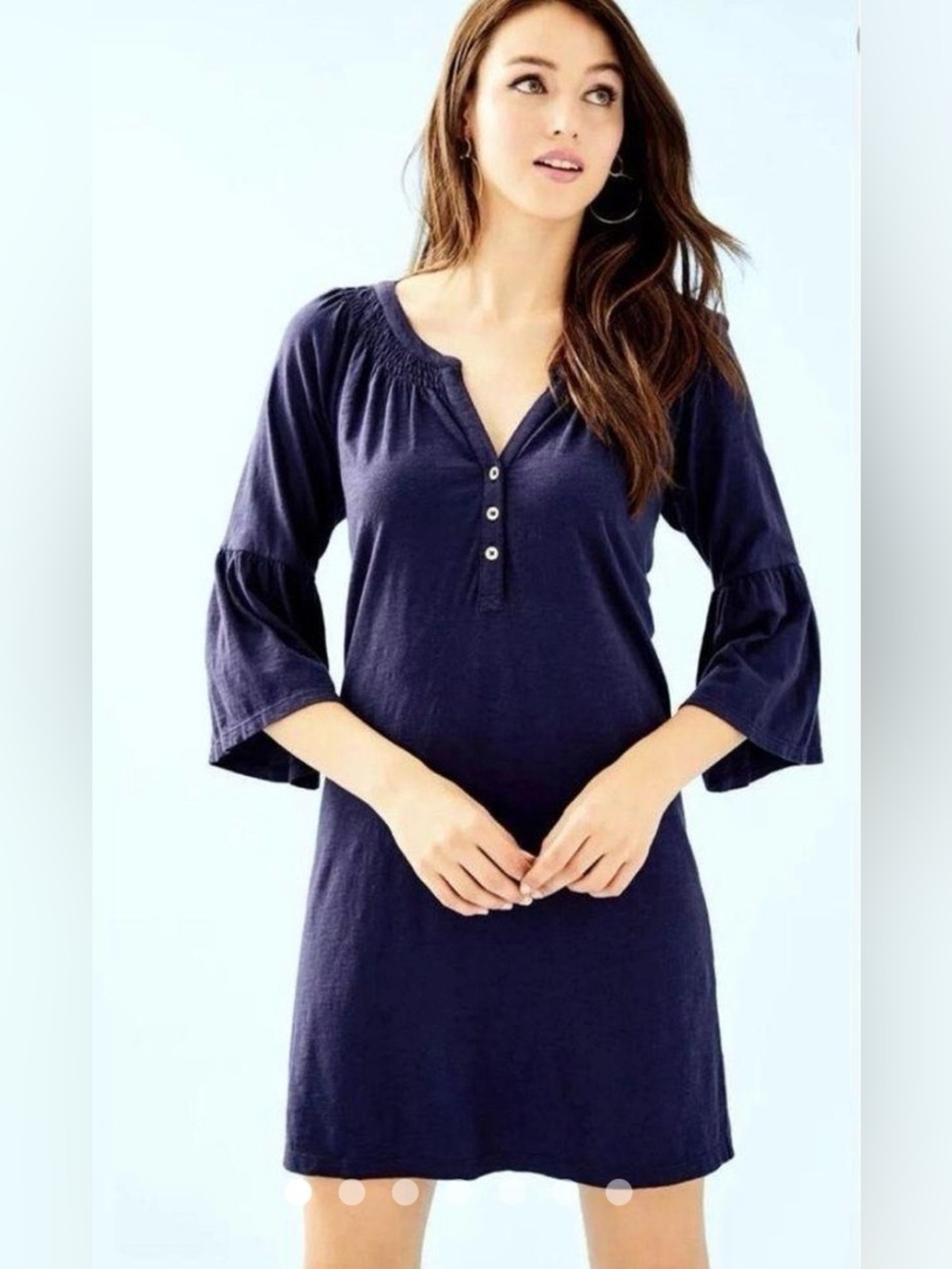 Lilly Pulitzer Teigen Navy Dress Women’s M 100% Pima Cotton Bell Sleeve Shift